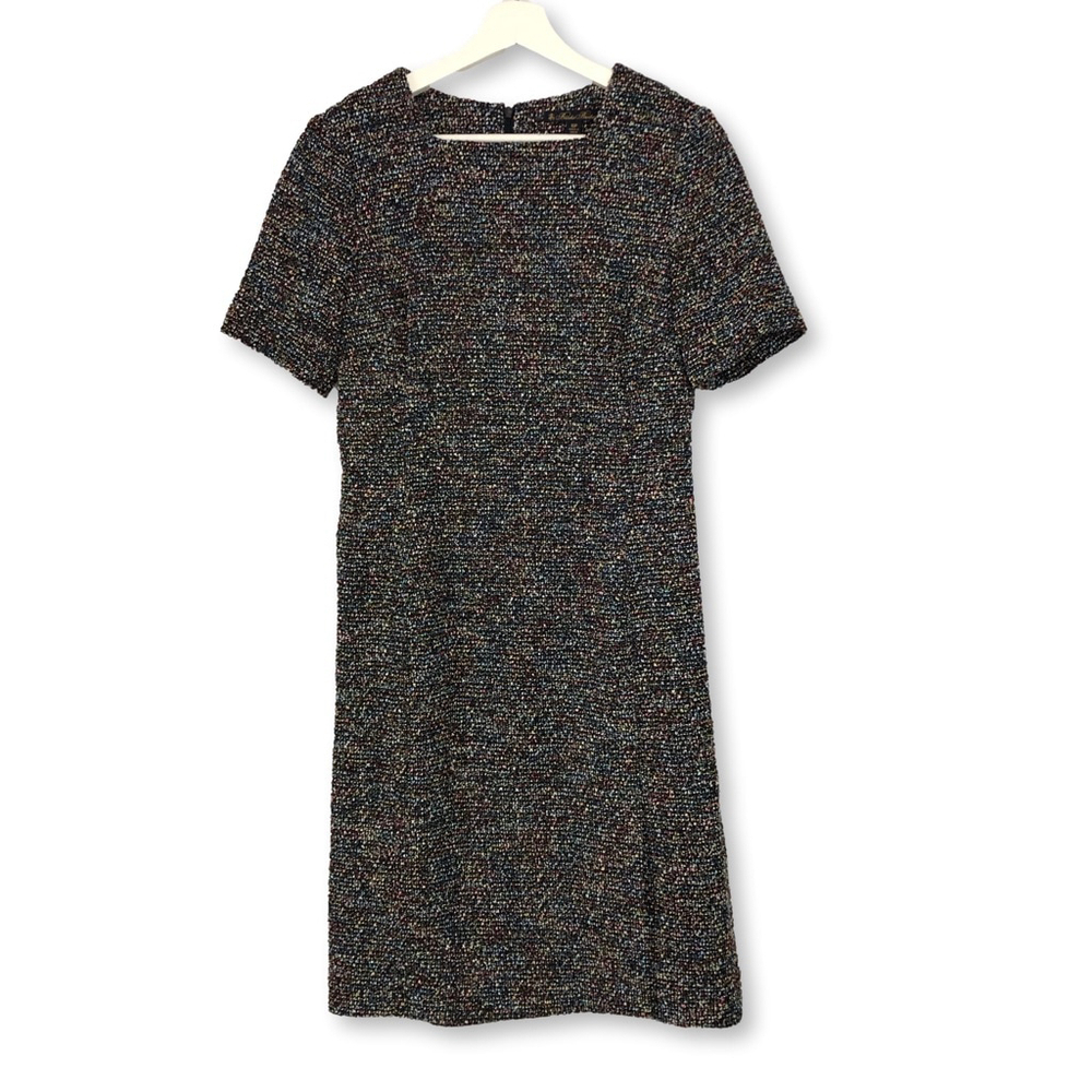 Brooks Brothers Black Multicolor Tweed Sheath Dress Petite 10